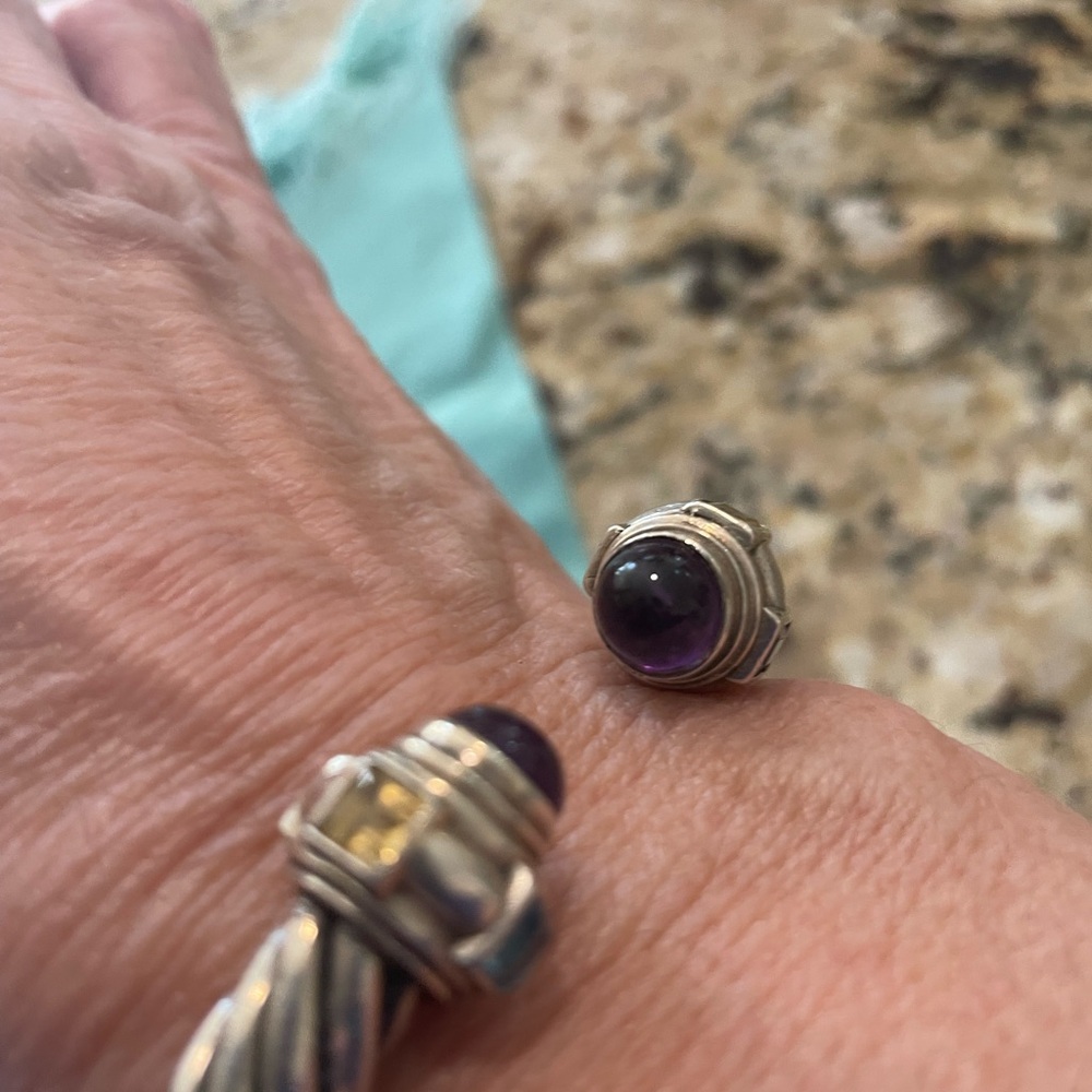Designer 925 Sterling hinged cuff 5 mm amethyst, topaz, garnet, citrine. Lovely! - Picture 5 of 9